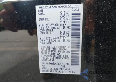 2013 Infiniti Jx35 z USA, uszkodzony, nr VIN 5N1AL0MM3DC328196